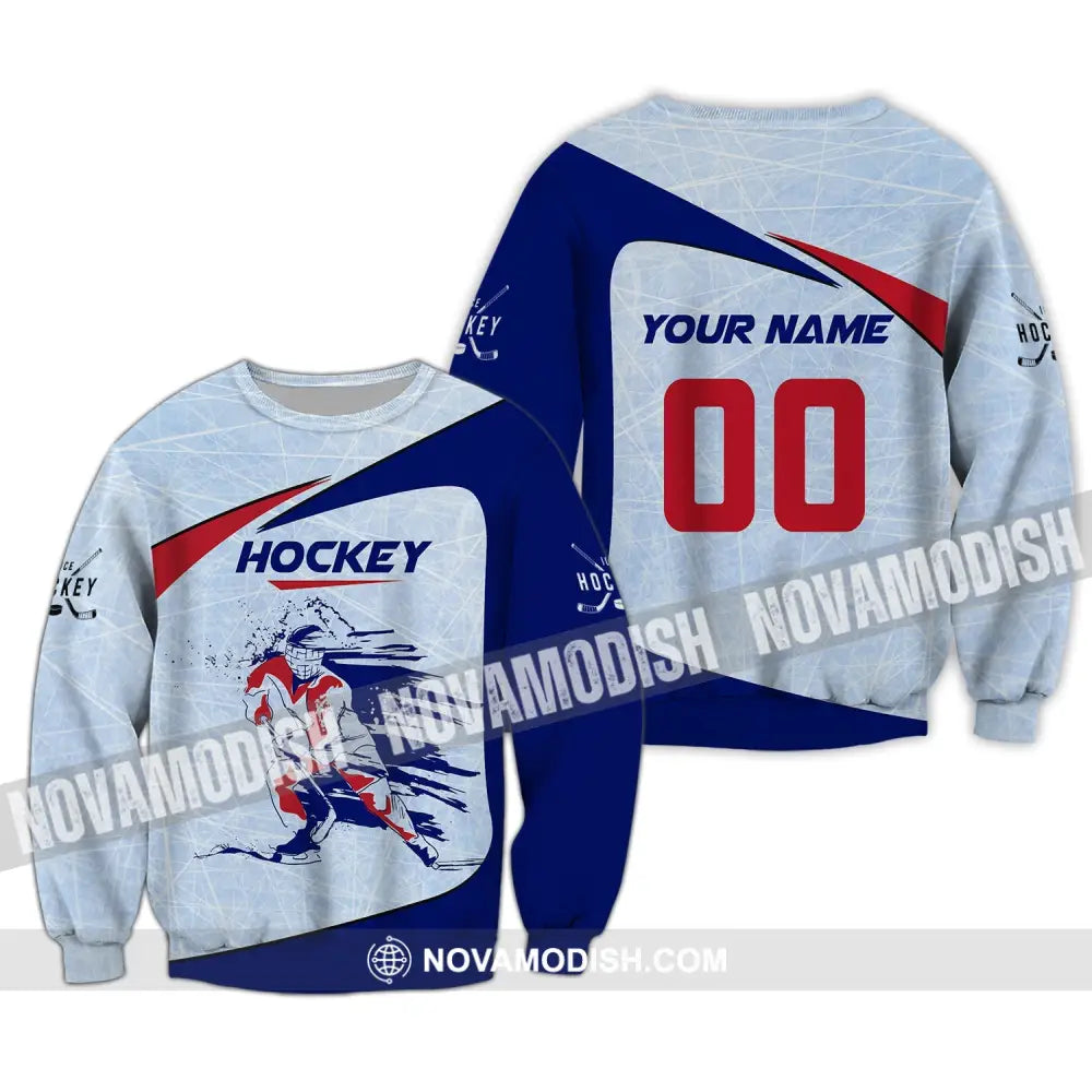 Man Shirt Custom Name And Number Hockey T-Shirt Ice Gift For Player Long Sleeve / S