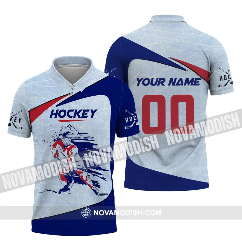 Man Shirt Custom Name And Number Hockey T-Shirt Ice Gift For Player Polo / S