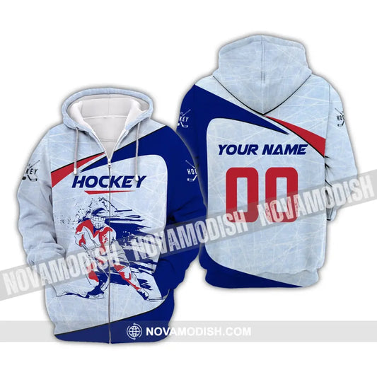 Man Shirt Custom Name And Number Hockey T-Shirt Ice Gift For Player Zipper Hoodie / S