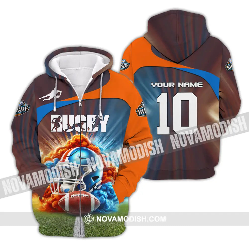 Man Shirt Custom Name And Number Rugby Football T-Shirt Hoodie Long Sleeve Gift For Lovers Zipper /