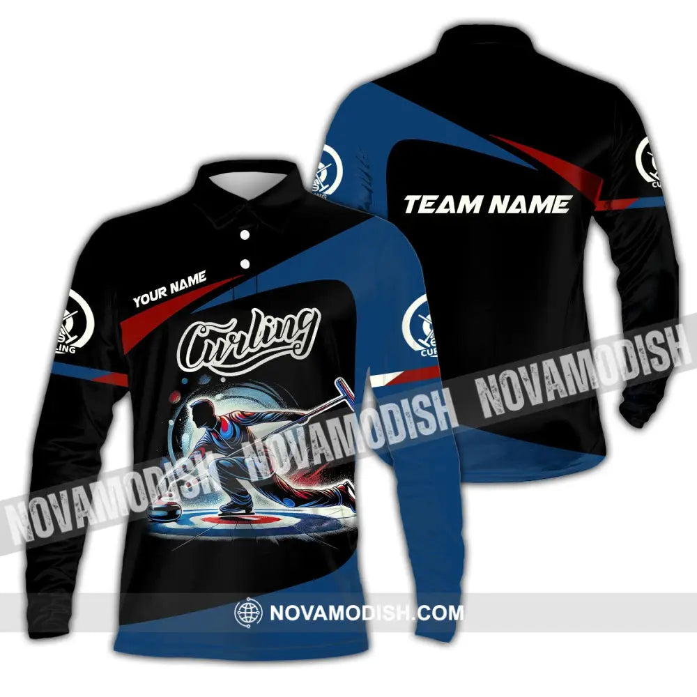 Man Shirt Custom Name And Team Curling Apparel Gift Long Sleeve Polo / S T-Shirt