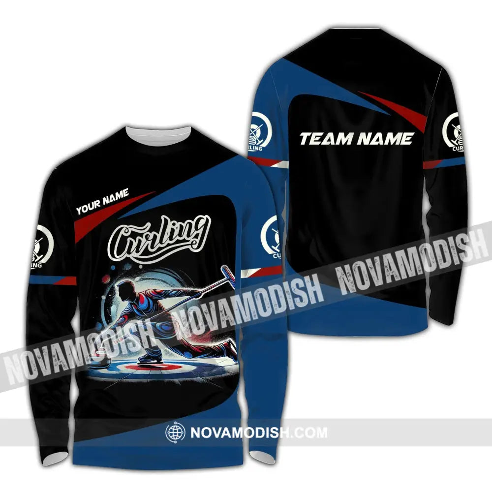 Man Shirt Custom Name And Team Curling Apparel Gift Long Sleeve / S T-Shirt