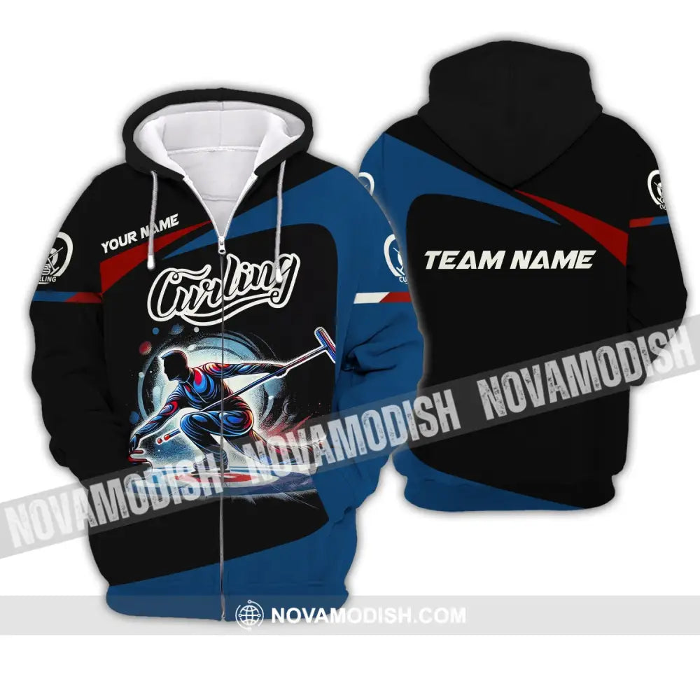 Man Shirt Custom Name And Team Curling Apparel Gift Zipper Hoodie / S T-Shirt