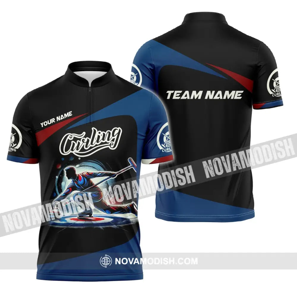 Man Shirt Custom Name And Team Curling Apparel Gift Zipper Polo / S T-Shirt