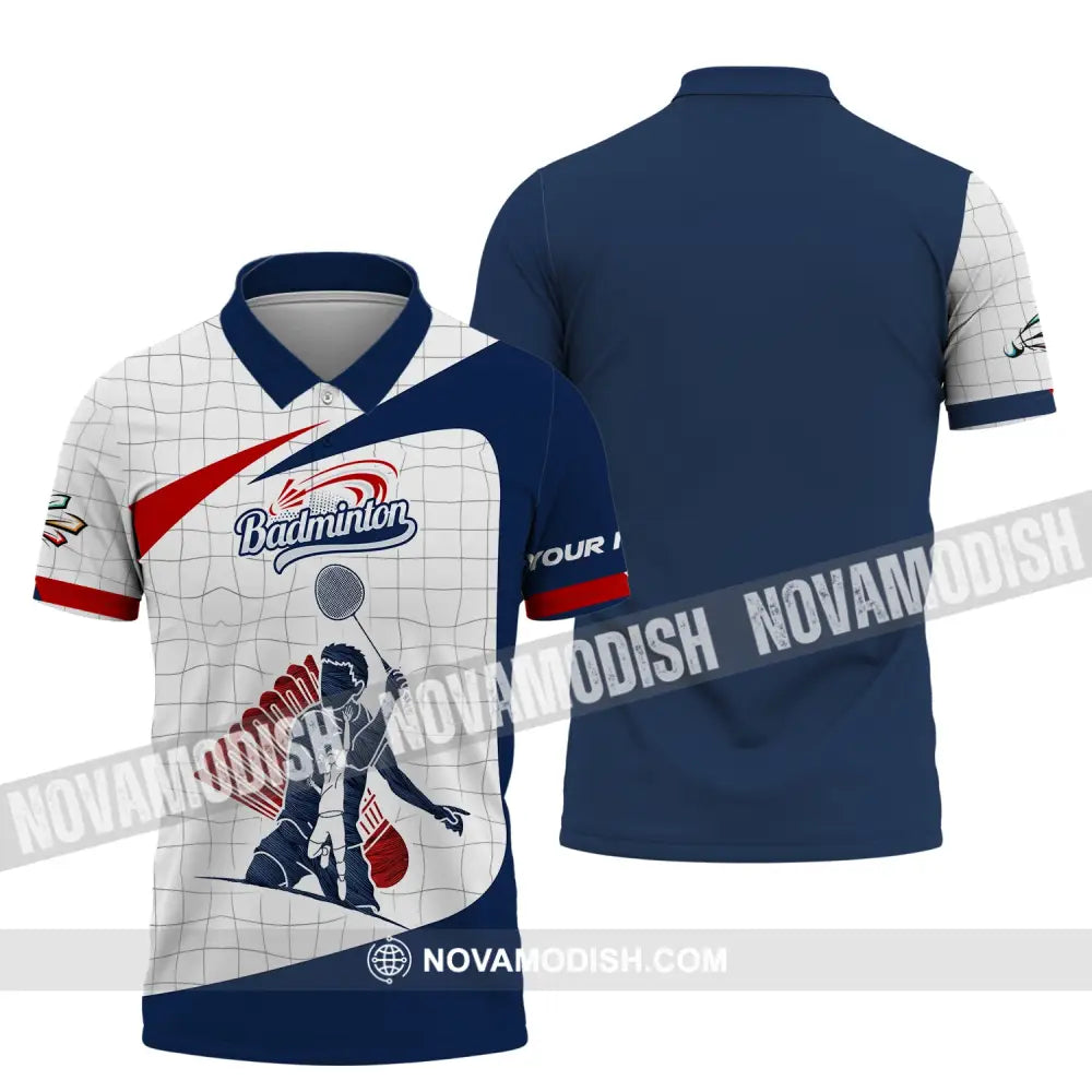 Man Shirt Custom Name Badminton T-Shirt Gift For Players Polo / S