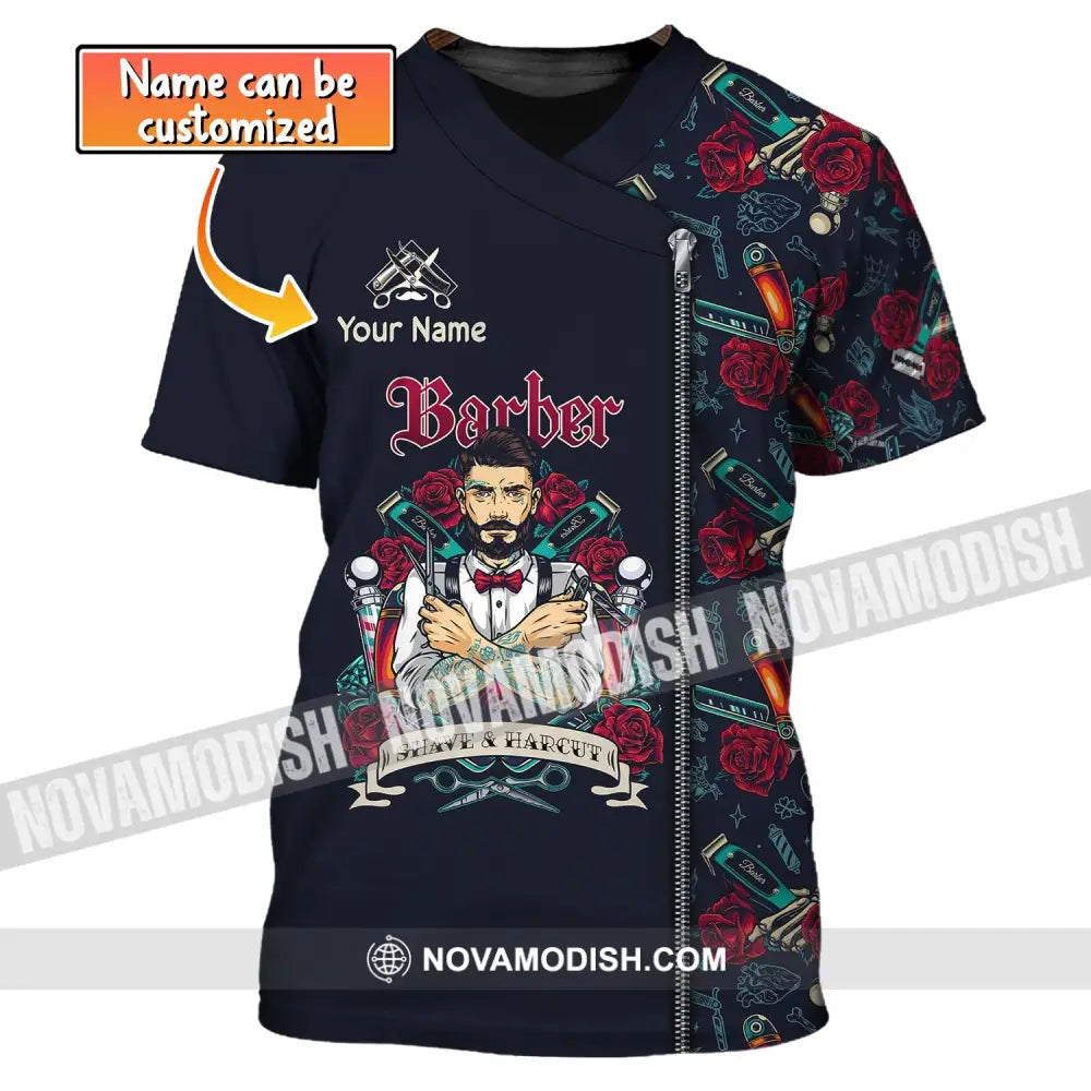 Man Shirt Custom Name Barber Apparel T-Shirt For Shop