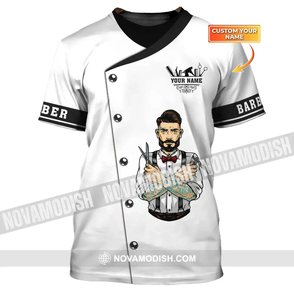 Man Shirt Custom Name Barber Hairstylist Apparel T-Shirt For Shop