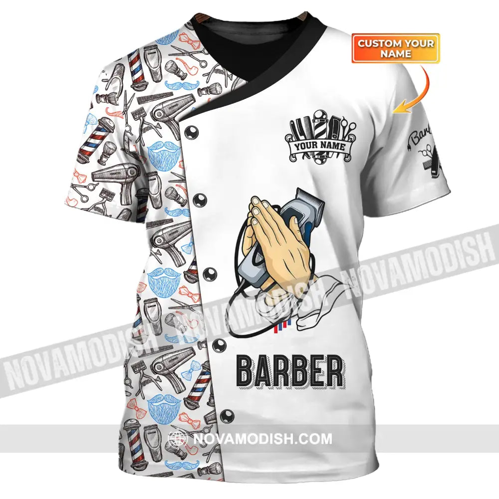 Man Shirt Custom Name Barber Hairstylist Apparel T-Shirt For Shop