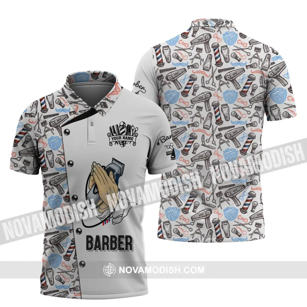 Man Shirt Custom Name Barber Hairstylist Apparel T-Shirt For Shop Polo / S