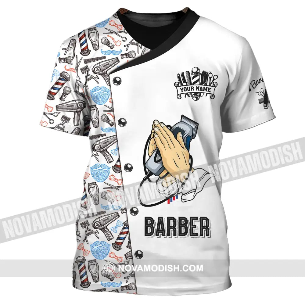 Man Shirt Custom Name Barber Hairstylist Apparel T-Shirt For Shop / S