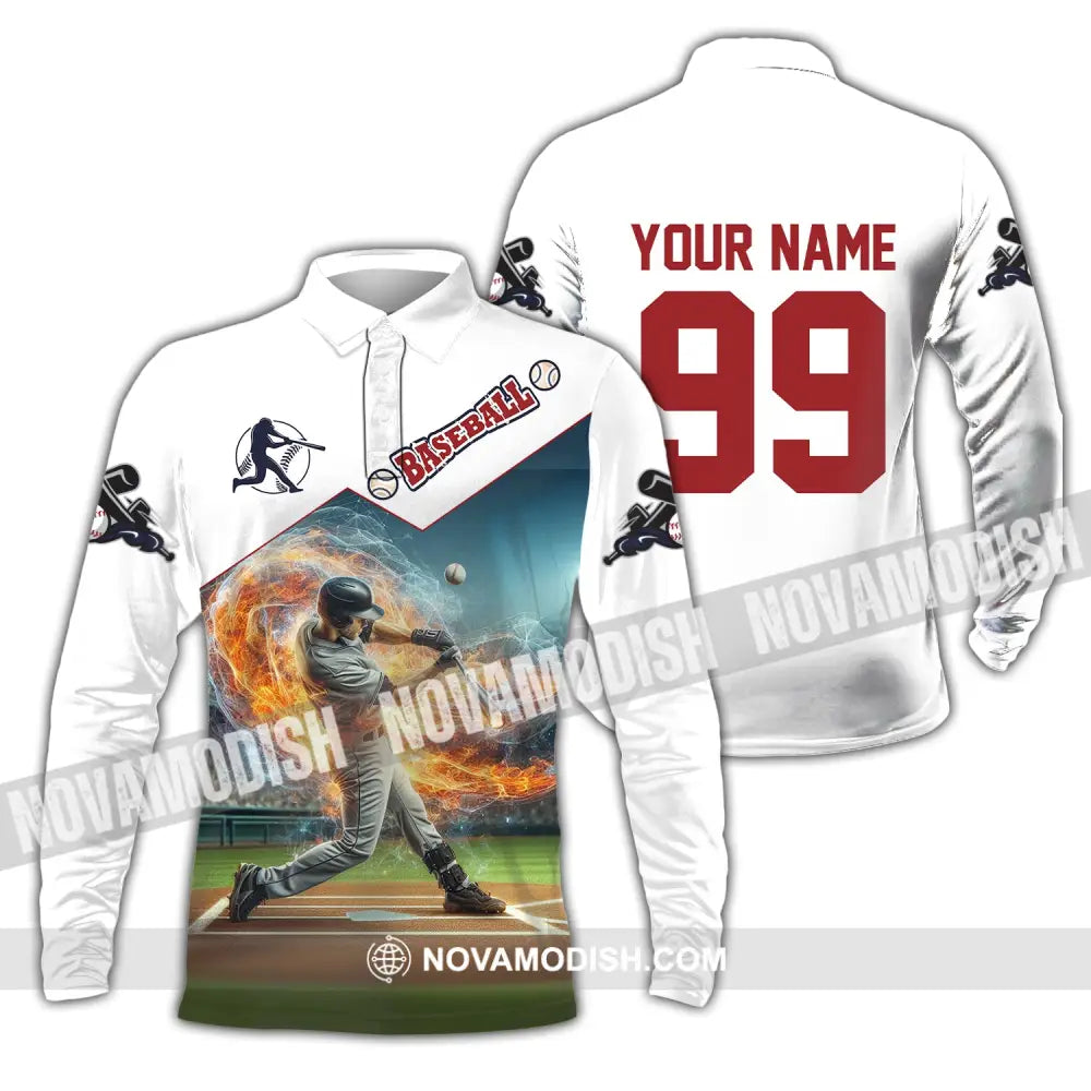 Man Shirt Custom Name Baseball Polo T-Shirt Hoodie Long Sleeve / S