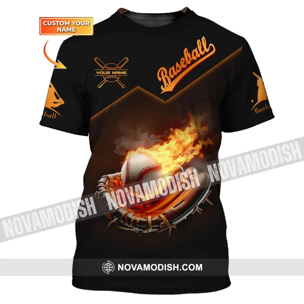 Man Shirt Custom Name Baseball T-Shirt Fire Gift For Player