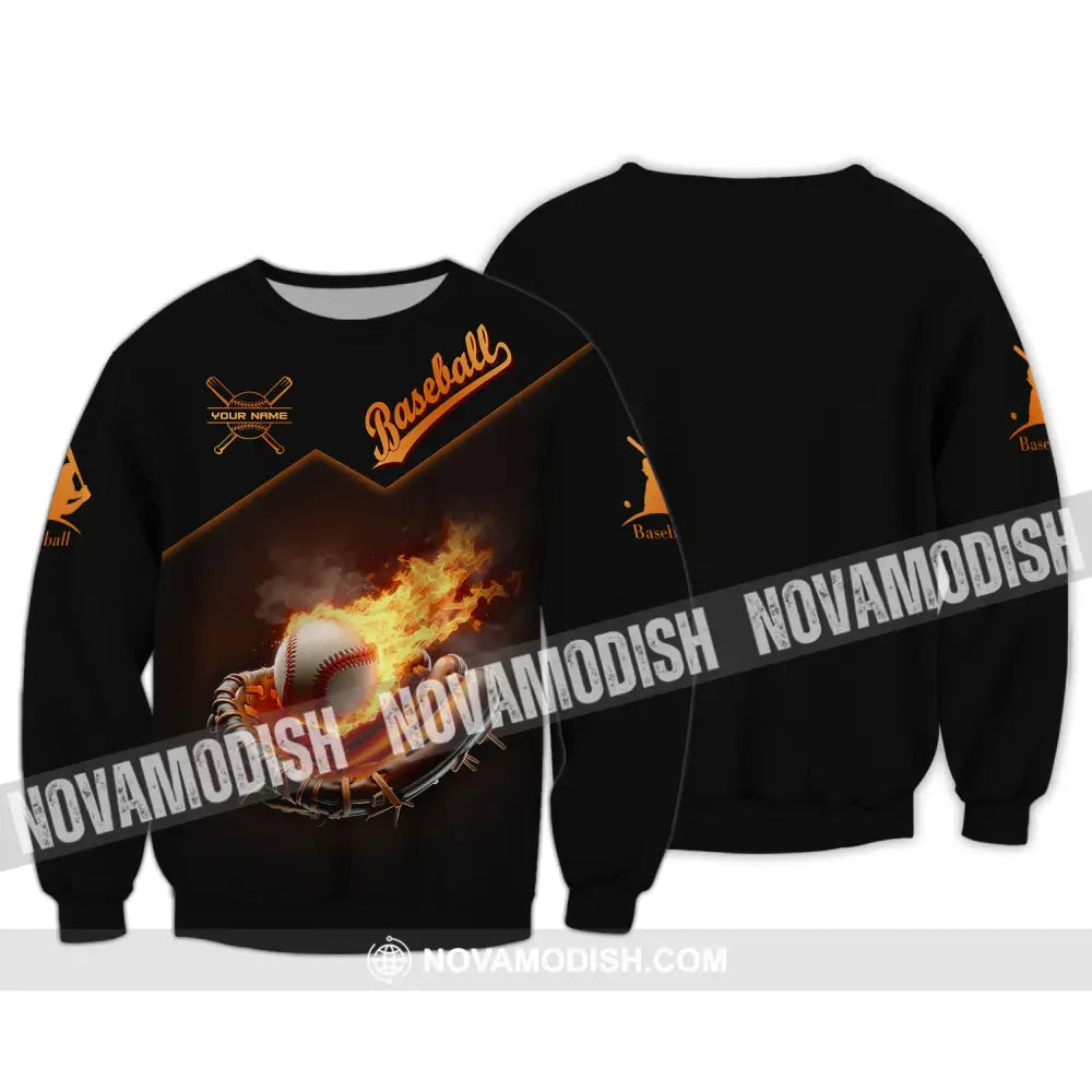 Man Shirt Custom Name Baseball T-Shirt Fire Gift For Player Long Sleeve / S