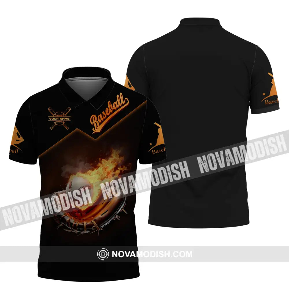 Man Shirt Custom Name Baseball T-Shirt Fire Gift For Player Polo / S