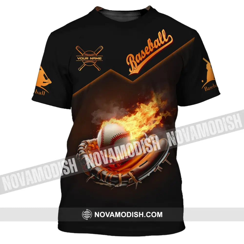 Man Shirt Custom Name Baseball T-Shirt Fire Gift For Player / S