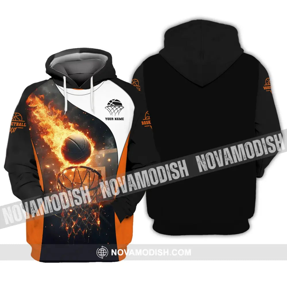 Man Shirt Custom Name Basketball Fire Gift For Player Hoodie / S T-Shirt