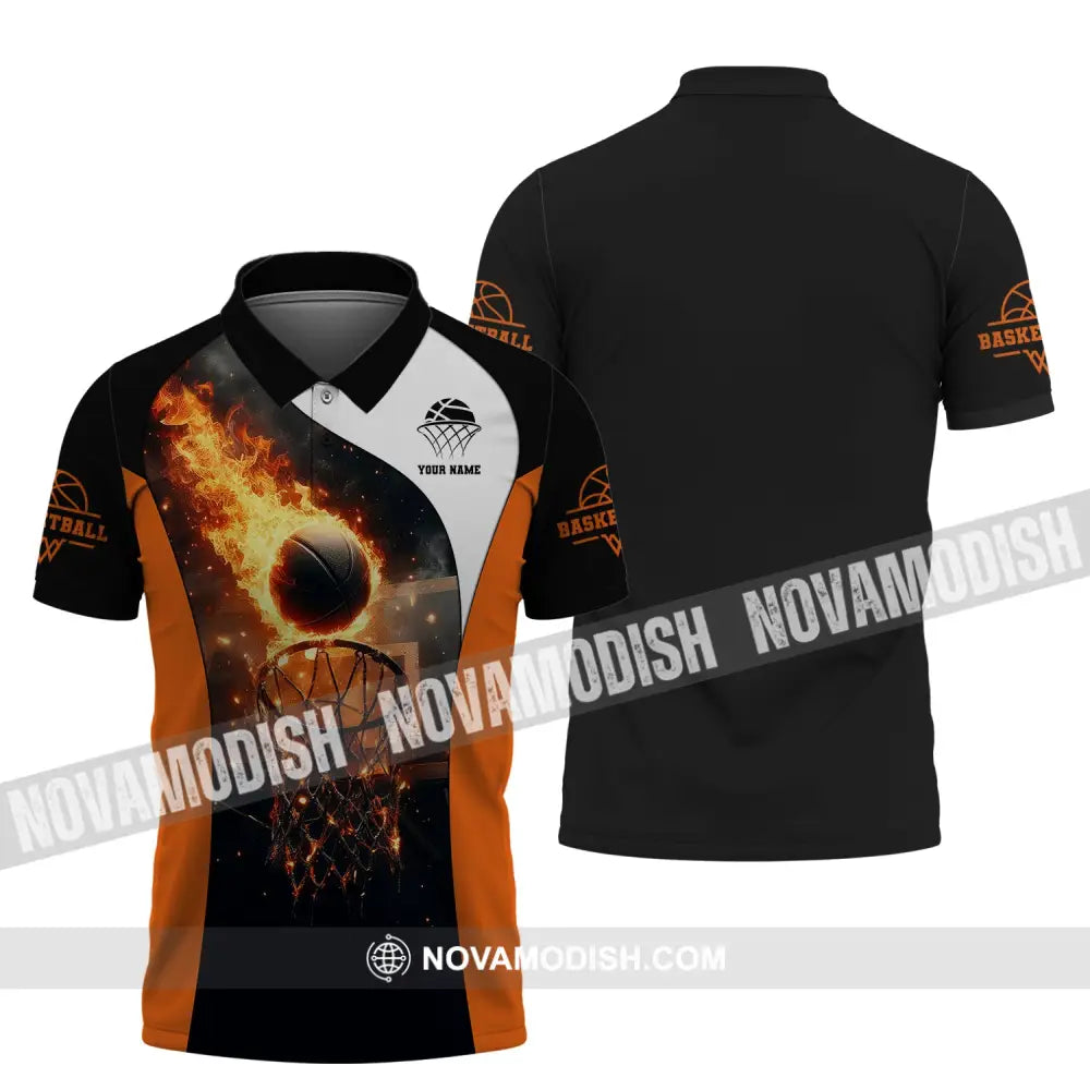 Man Shirt Custom Name Basketball Fire Gift For Player Polo / S T-Shirt