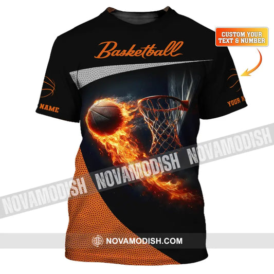 Man Shirt Custom Name Basketball Fire Gift For Player T-Shirt