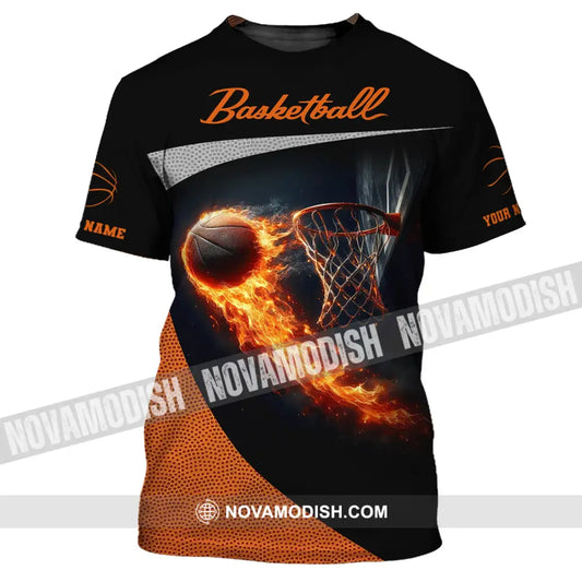 Man Shirt Custom Name Basketball Fire Gift For Player T-Shirt / S