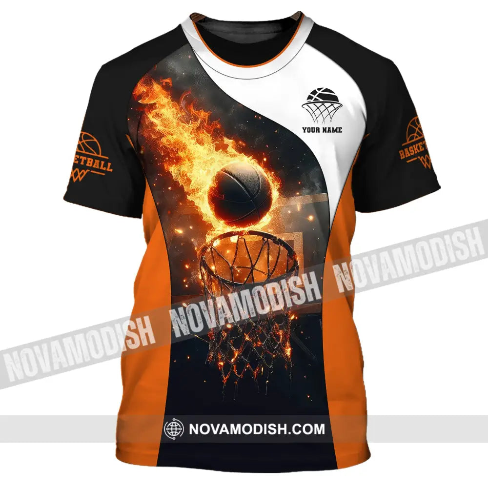 Man Shirt Custom Name Basketball Fire Gift For Player T-Shirt / S