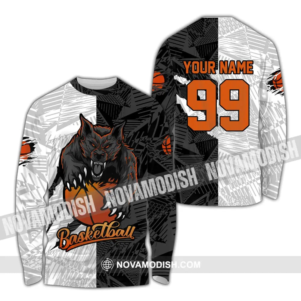 Man Shirt Custom Name Basketball Polo T-Shirt Hoodie Long Sleeve / S