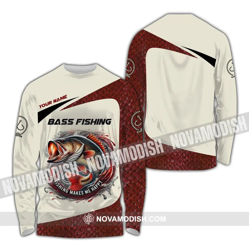 Man Shirt Custom Name Bass Fishing Lover Hoodie Polo Long Sleeve / S T-Shirt