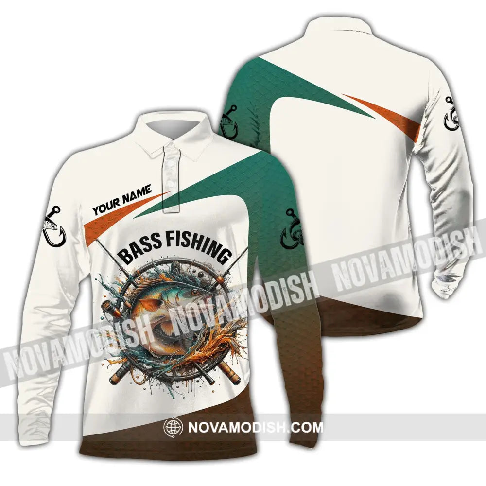 Man Shirt Custom Name Bass Fishing Lover Hoodie Polo Long Sleeve / S T-Shirt