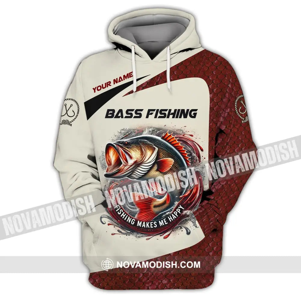 Man Shirt Custom Name Bass Fishing Lover Hoodie Polo Long Sleeve / S T-Shirt