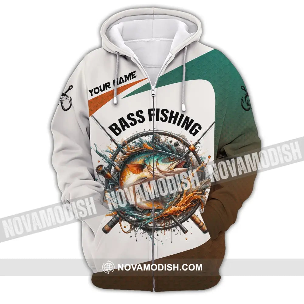 Man Shirt Custom Name Bass Fishing Lover Hoodie Polo Long Sleeve Zipper / S T-Shirt