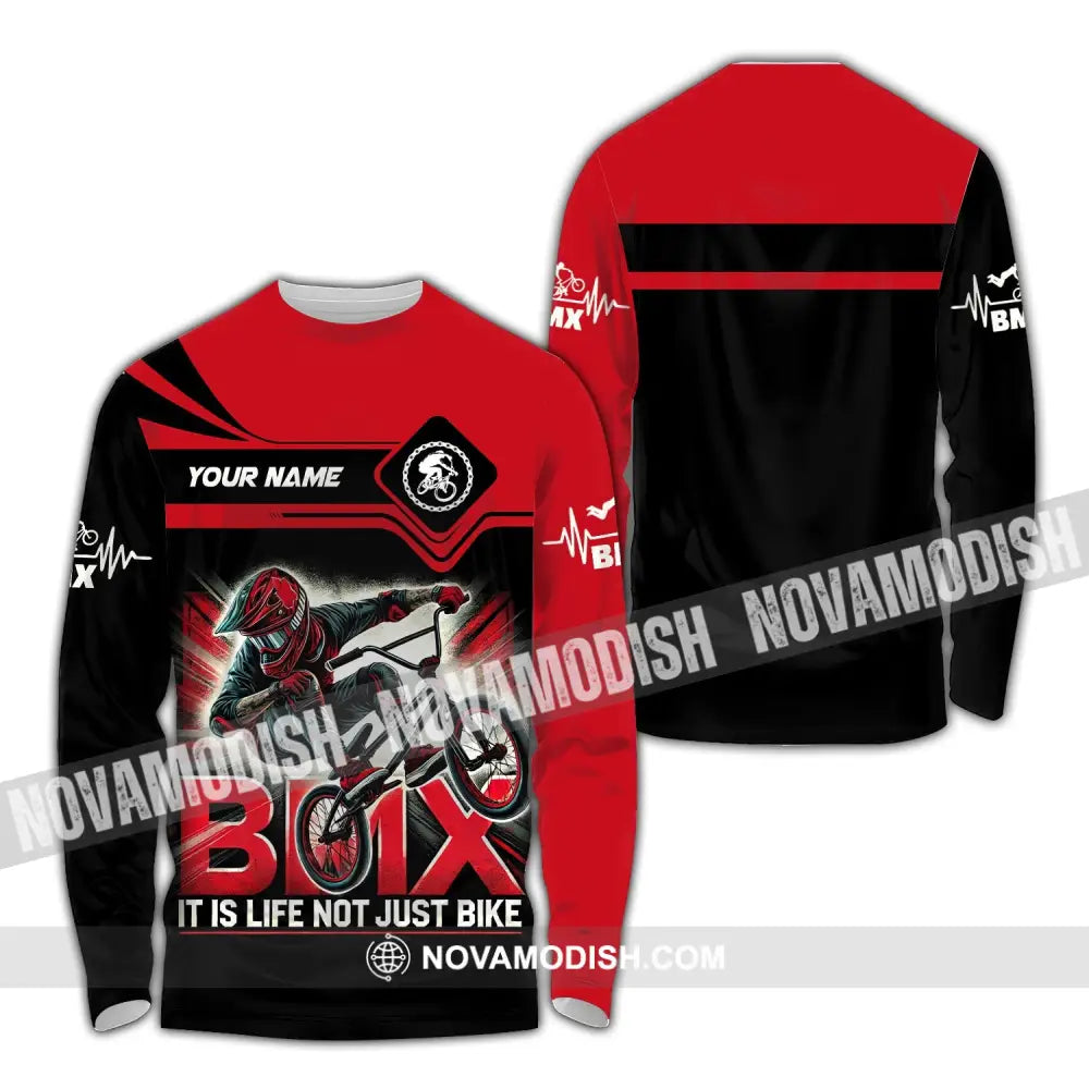 Man Shirt Custom Name Bicycle Moto Cross Bmx Polo Long Sleeve Hoodie / S T-Shirt