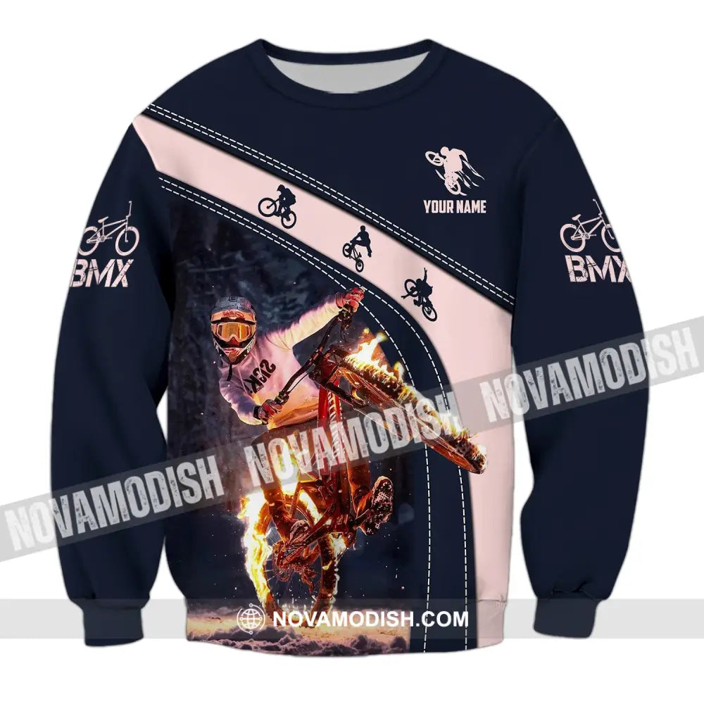 Man Shirt Custom Name Bicycle Moto Cross Bmx Polo Long Sleeve Hoodie / S T-Shirt