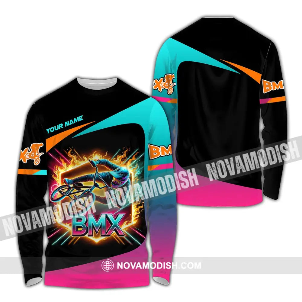 Man Shirt Custom Name Bicycle Moto Cross Bmx Polo Long Sleeve Hoodie / S T-Shirt