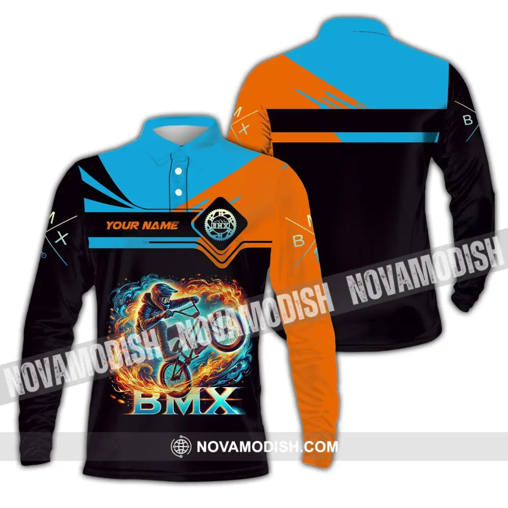 Man Shirt Custom Name Bicycle Moto Cross Bmx Polo Long Sleeve Hoodie / S T-Shirt