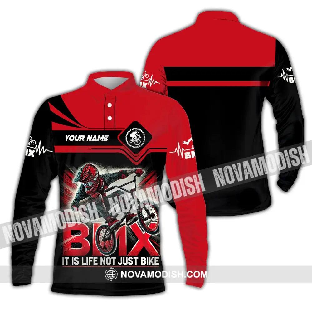 Man Shirt Custom Name Bicycle Moto Cross Bmx Polo Long Sleeve Hoodie / S T-Shirt