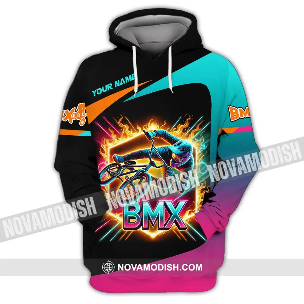 Man Shirt Custom Name Bicycle Moto Cross Bmx Polo Long Sleeve Hoodie / S T-Shirt