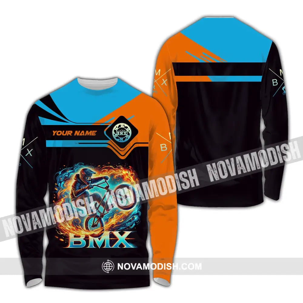 Man Shirt Custom Name Bicycle Moto Cross Bmx Polo Long Sleeve Hoodie / S T-Shirt