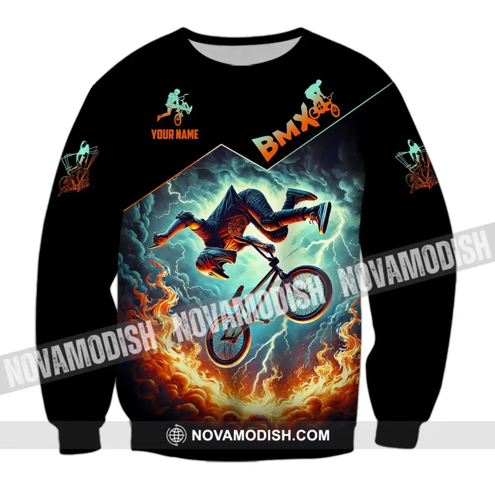 Man Shirt Custom Name Bicycle Moto Cross Bmx Polo Long Sleeve Hoodie / S T-Shirt