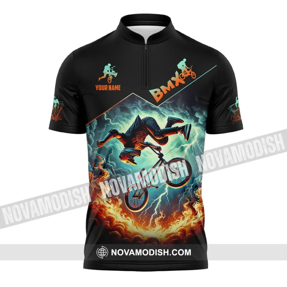 Man Shirt Custom Name Bicycle Moto Cross Bmx Polo Long Sleeve Hoodie Zipper / S T-Shirt