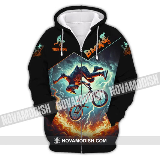 Man Shirt Custom Name Bicycle Moto Cross Bmx Polo Long Sleeve Hoodie Zipper / S T-Shirt