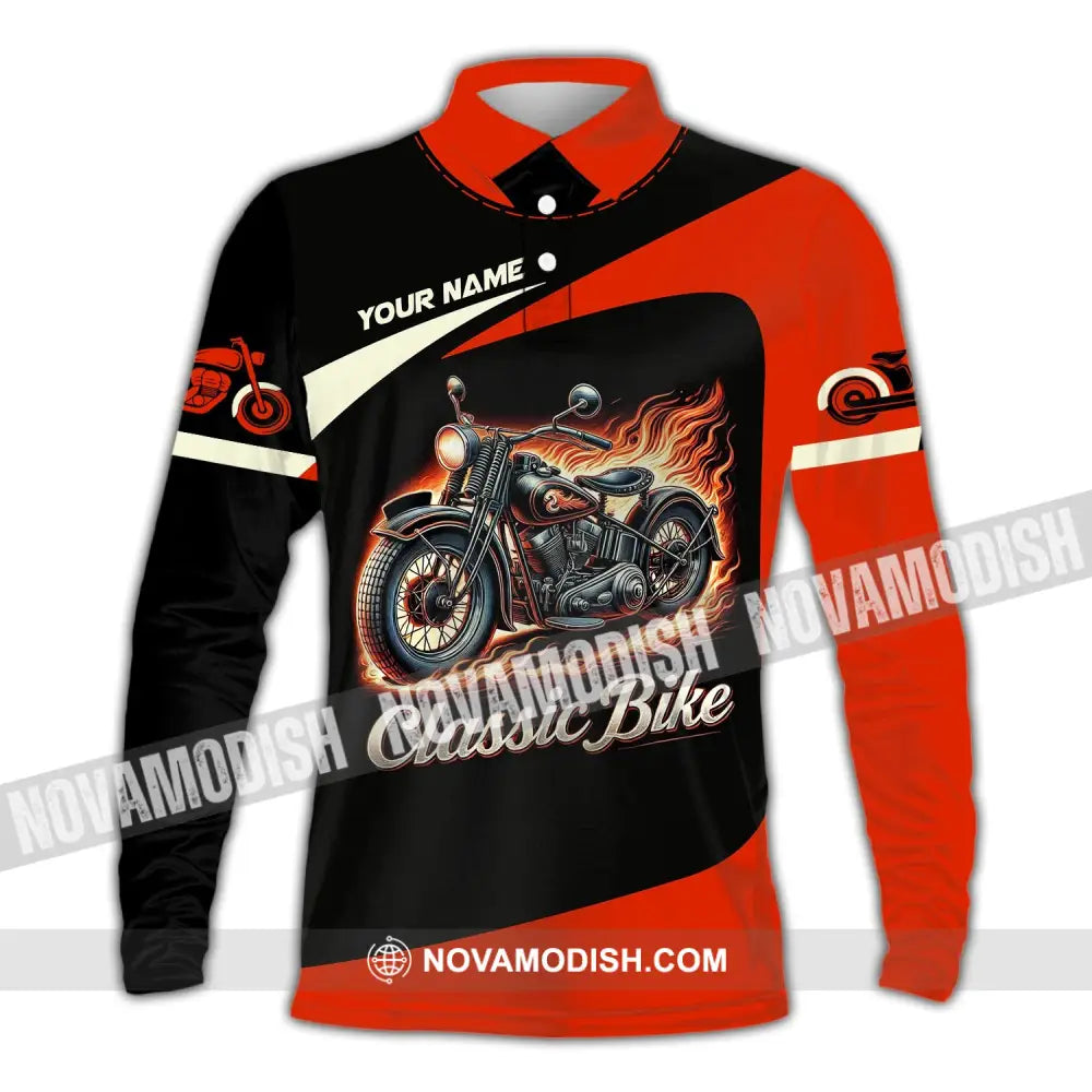 Man Shirt Custom Name Biker Classic Bike Love T-Shirt For Bikers Clothing Long Sleeve Polo / S