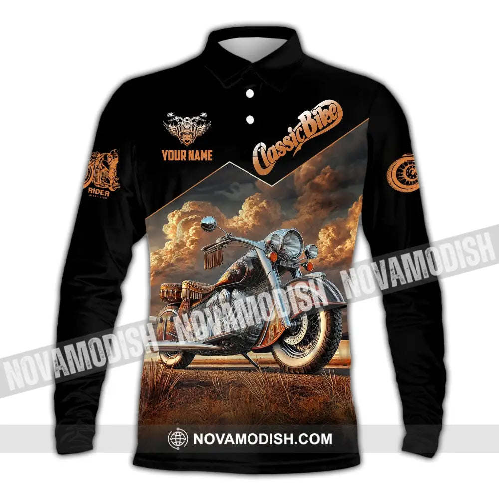 Man Shirt Custom Name Biker Classic Bike Love T-Shirt For Bikers Clothing Long Sleeve Polo / S