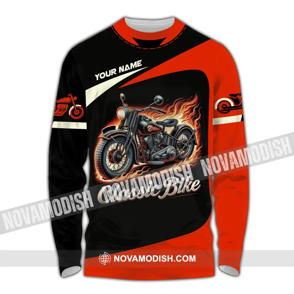 Man Shirt Custom Name Biker Classic Bike Love T-Shirt For Bikers Clothing Long Sleeve / S T-Shirt