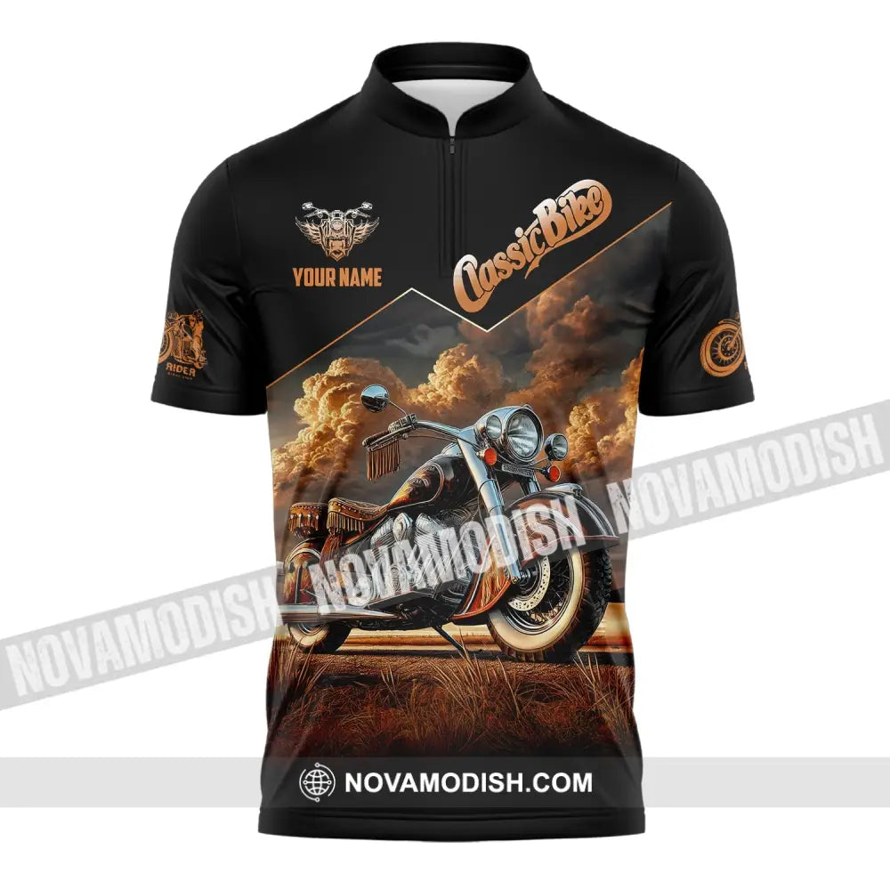 Man Shirt Custom Name Biker Classic Bike Love T-Shirt For Bikers Clothing Zipper Polo / S T-Shirt