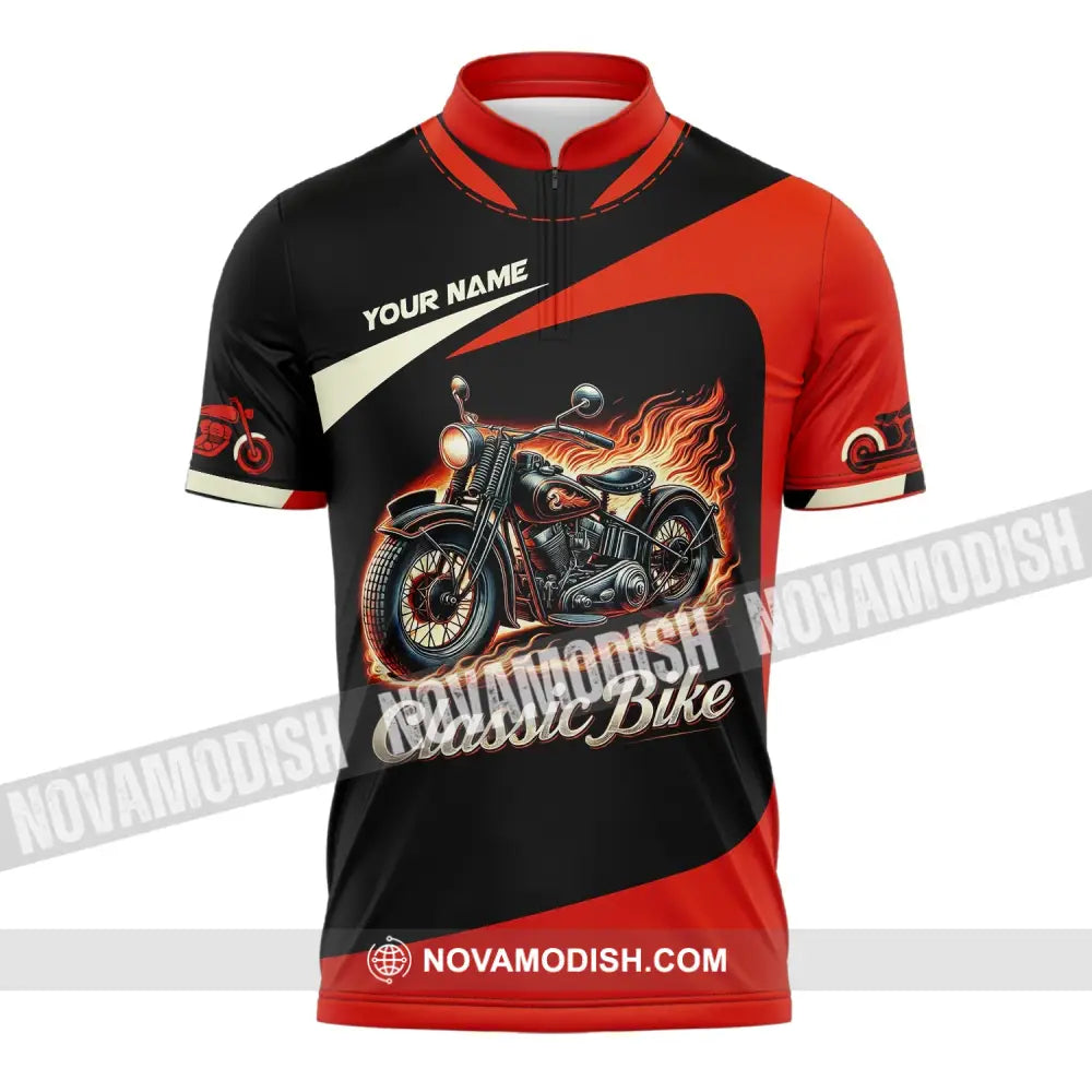 Man Shirt Custom Name Biker Classic Bike Love T-Shirt For Bikers Clothing Zipper Polo / S T-Shirt