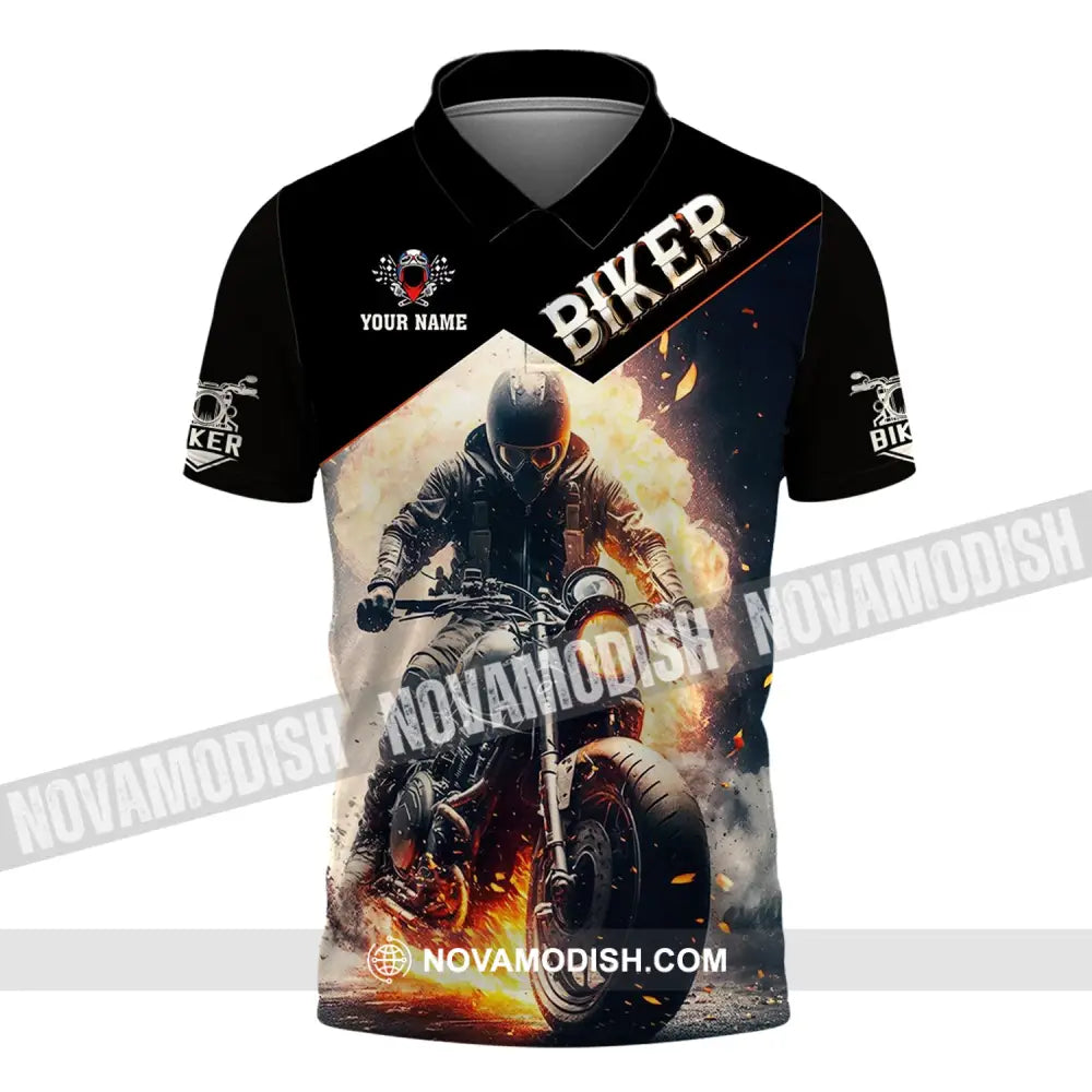 Man Shirt Custom Name Biker Hoodie Polo Long Sleeve / S T-Shirt