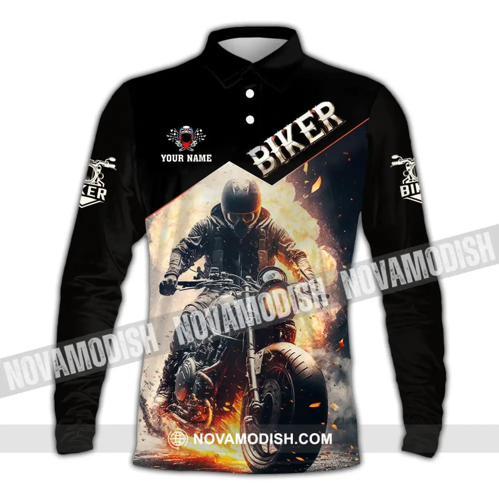 Man Shirt Custom Name Biker Hoodie Polo Long Sleeve / S T-Shirt