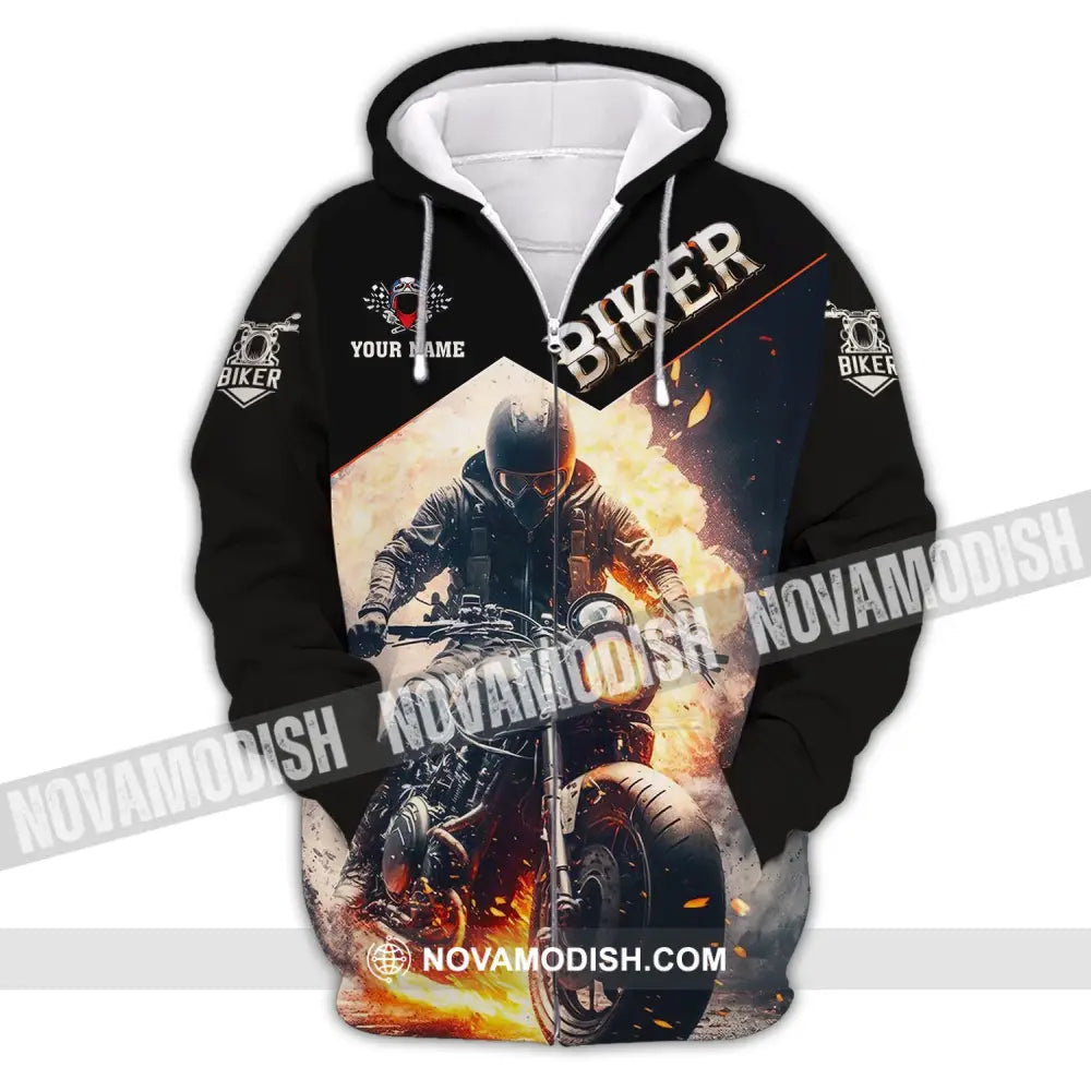 Man Shirt Custom Name Biker Hoodie Polo Long Sleeve Zipper / S T-Shirt