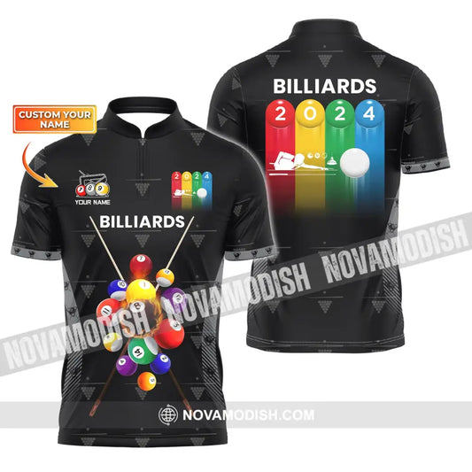 Man Shirt Custom Name Billiards Polo Long Sleeve Gift T-Shirt