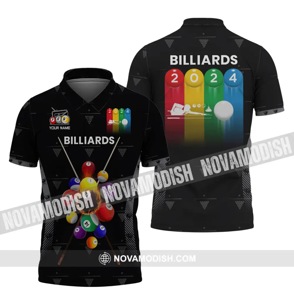 Man Shirt Custom Name Billiards Polo Long Sleeve Gift T-Shirt / S