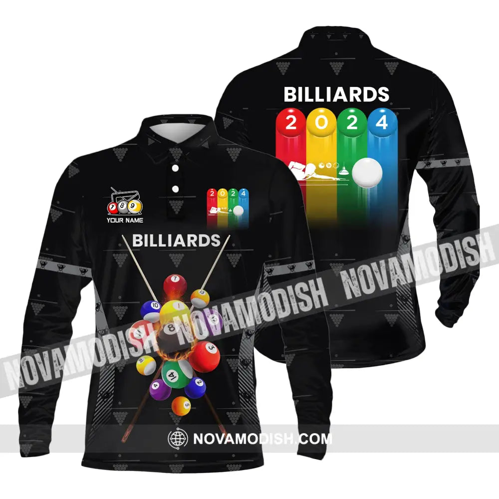 Man Shirt Custom Name Billiards Polo Long Sleeve Gift T-Shirt / S